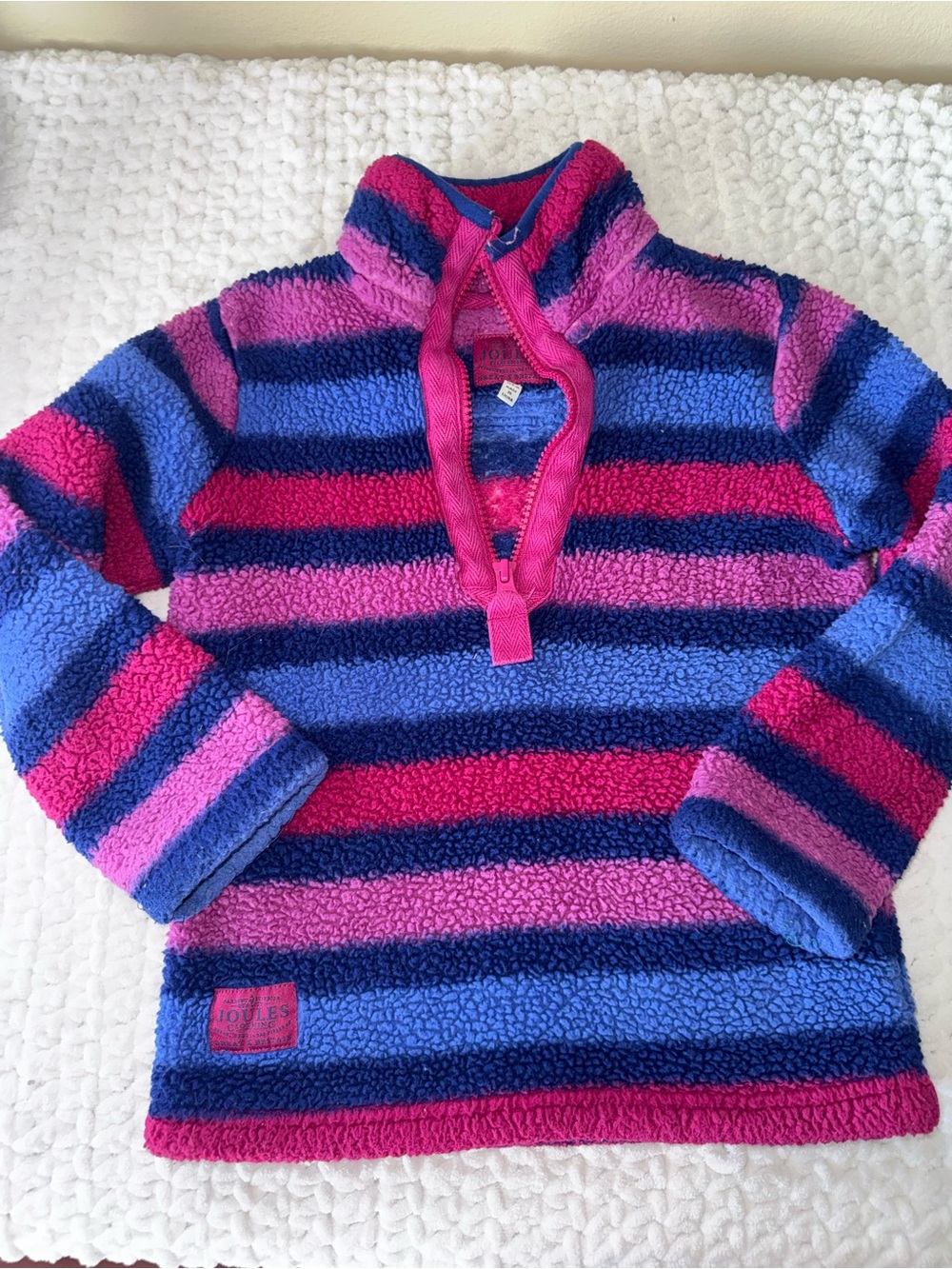 Joules Pink, Purple & Blue Striped Sherpa Half-Zip Pullover